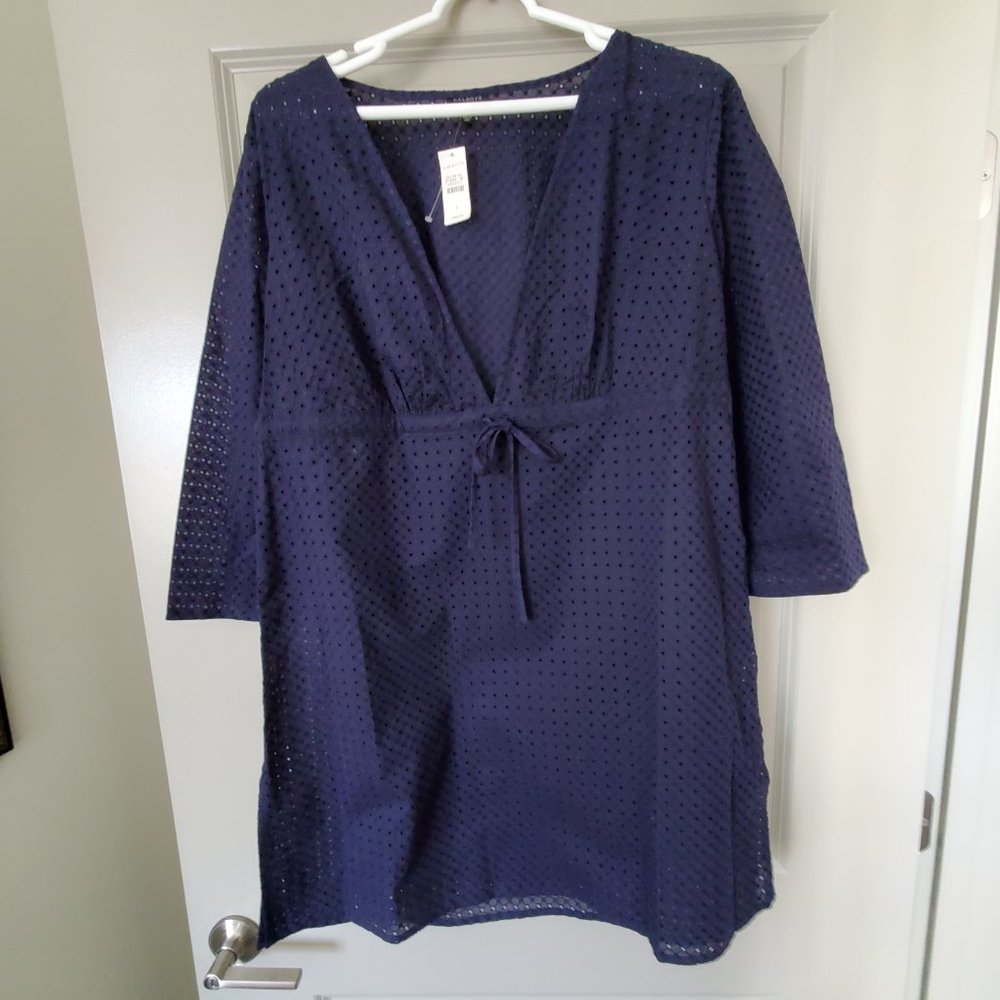 Talbots Navy Eyelet Pool Coverup Dress - Size L - NWT